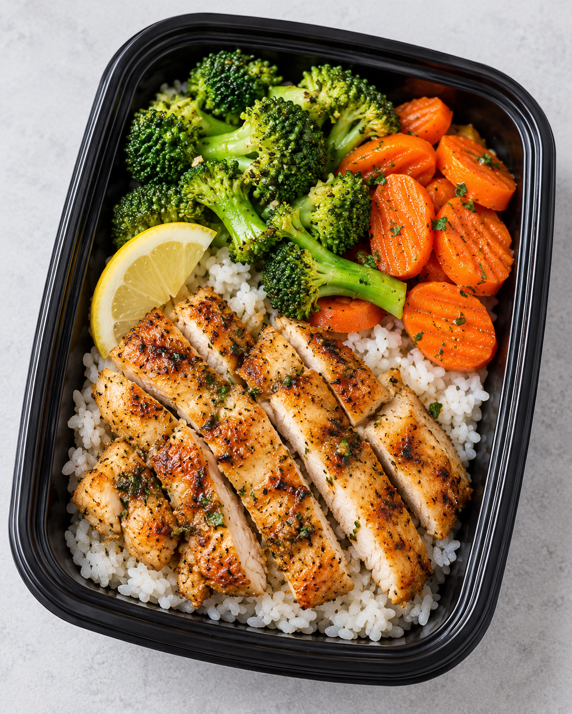 Chicken meal prep with rice and vegetables